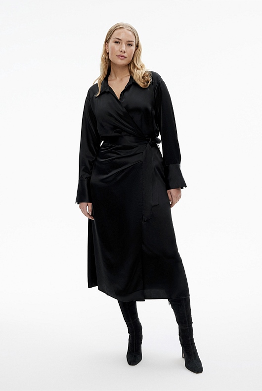 Black Acetate Wrap Dress Women s A Line Dresses Witchery