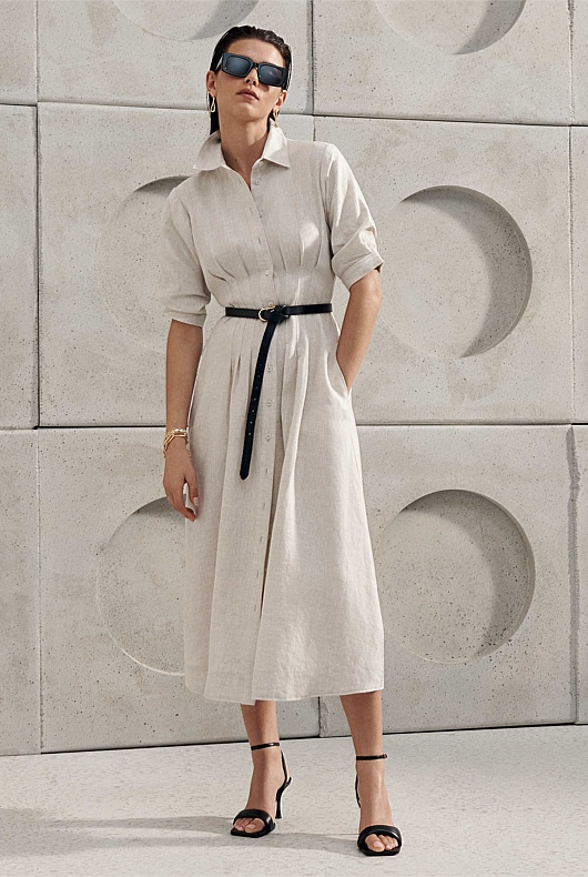 Flax French Linen Dart Midi Dress - Women's A Line Dresses