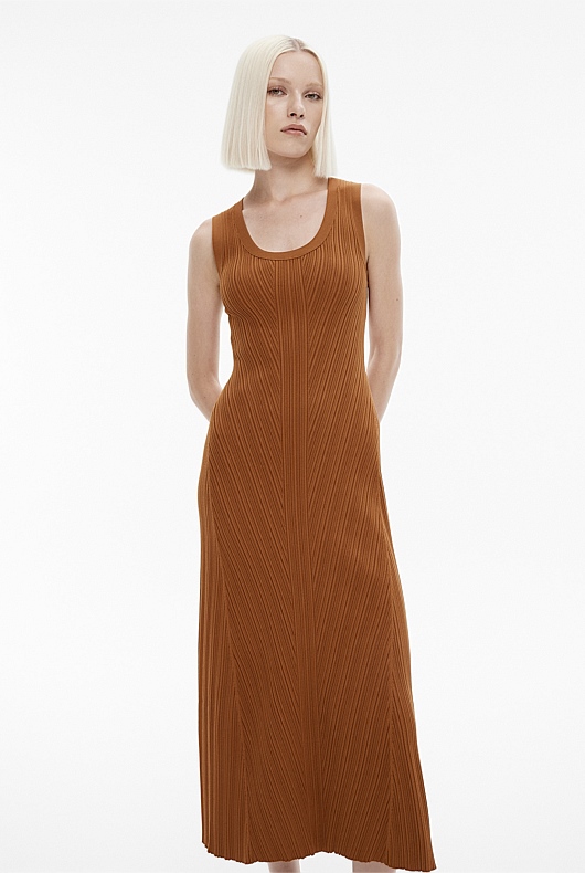 Faded Terracotta Rib Scoop Neck Knit Dress - Women's Casual Dresses