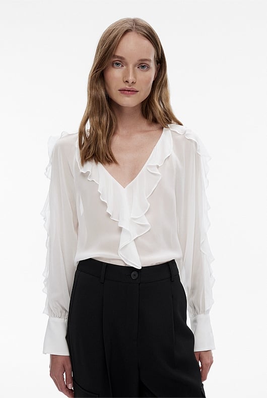 White ruffle cheap sleeve blouse