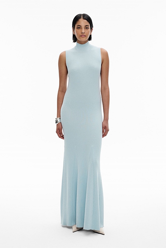Ice Blue High Neck Knit Dress - Women 