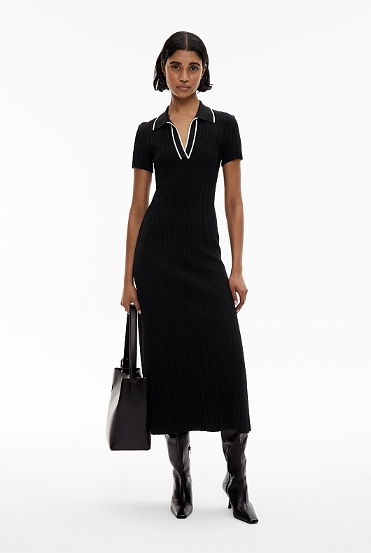 Black Polo Rib Knit Dress - Women's Casual Dresses | Witchery