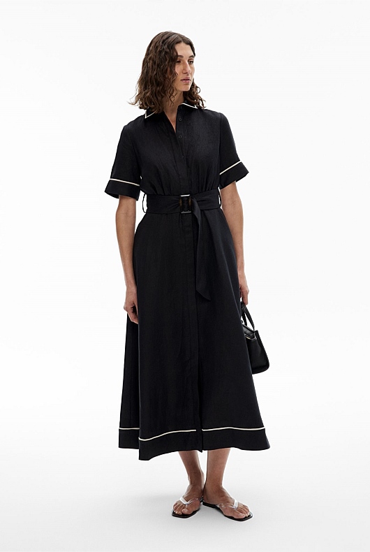 navy blue dress for baby girl Contrast-Trim A-Line Dress with Pockets main image 1