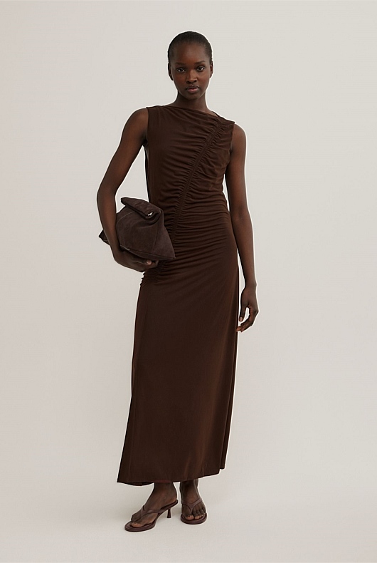 Espresso Asymmetric Gather Dress - Women's Evening & Cocktail Dresses |  Witchery