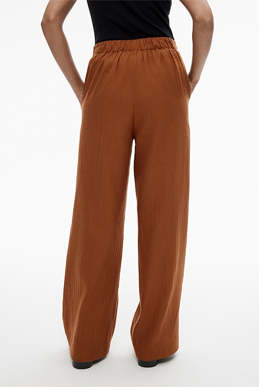 Faded Terracotta Cotton Linen Pull On Pant - Women's High Waisted
