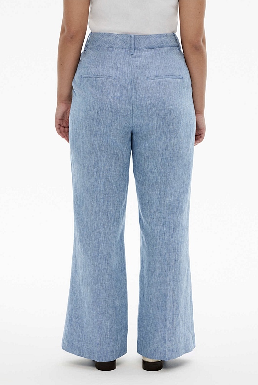 Chambray Blue Yarn Dye Linen Trouser - Women's High Waisted Pants