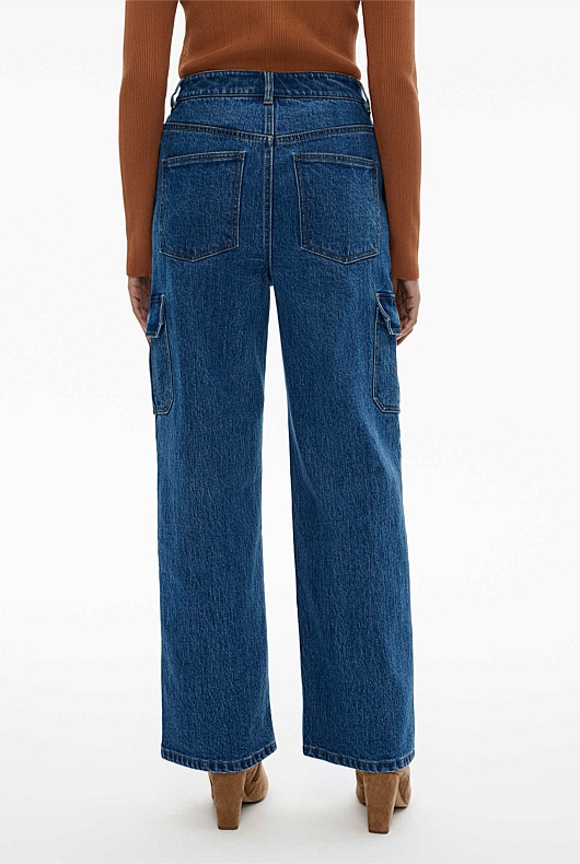 Indigo Denim Cargo Jean - Women's Relaxed Jeans