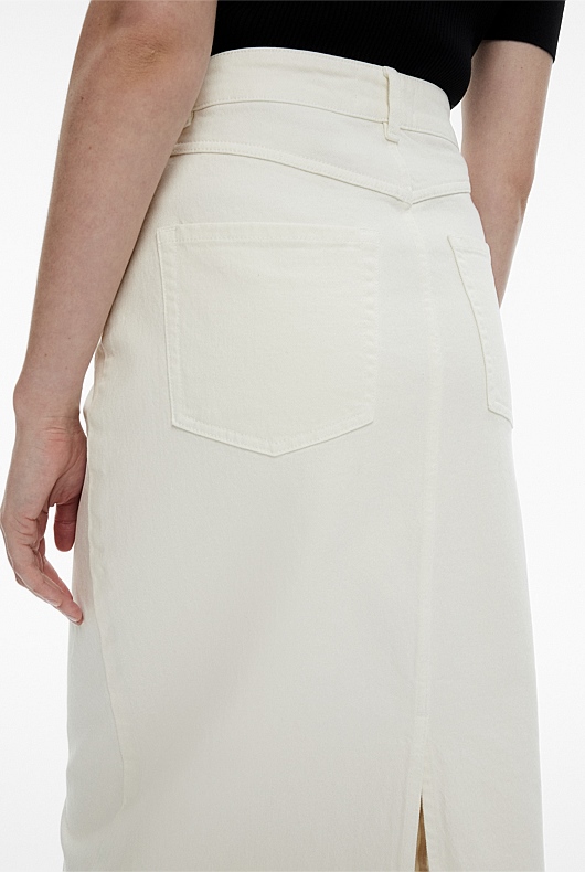 Bright White White Denim Double Fly Maxi Skirt | GANNI US