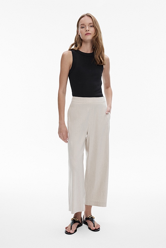 Buy Linen Blend Wide Leg Cropped Trousers in Bahrain - bfab