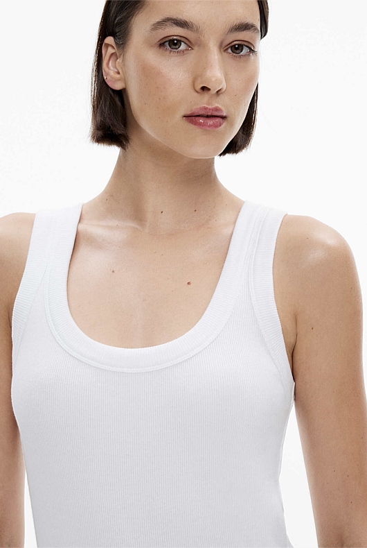 Pure White Cotton Scoop Neck Tank - Women's Sleeveless Tops