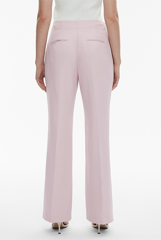 Soft Pink Linen Blend Pinstitch Trouser - Women's Dress Pants
