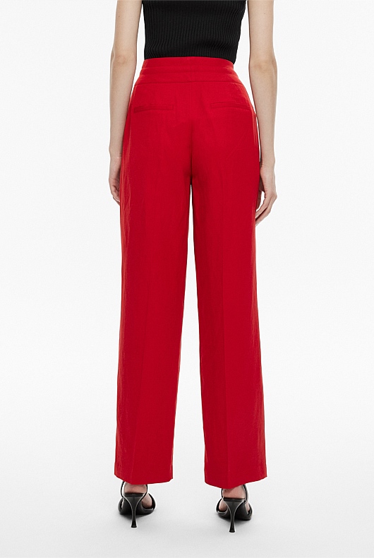 Rich Red Linen Blend Slouch Trouser - Women's High Waisted Pants