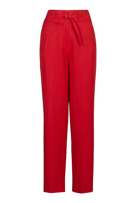 Rich Red Linen Blend Slouch Trouser - Women's High Waisted Pants