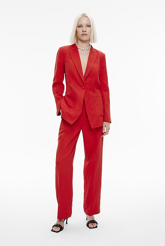 Red linen hot sale blazer womens