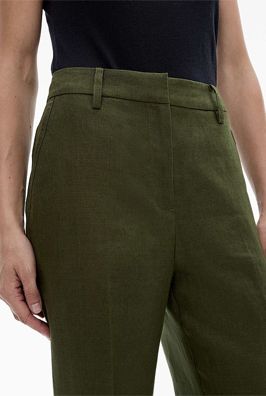 Wide leg linen culotte pants BRUNY in Forest green