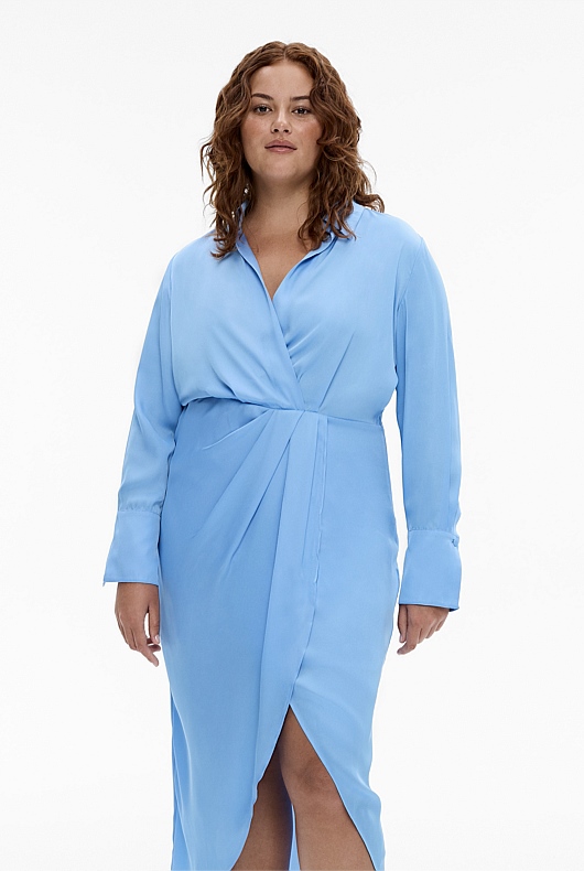 Electric blue wrap on sale dress