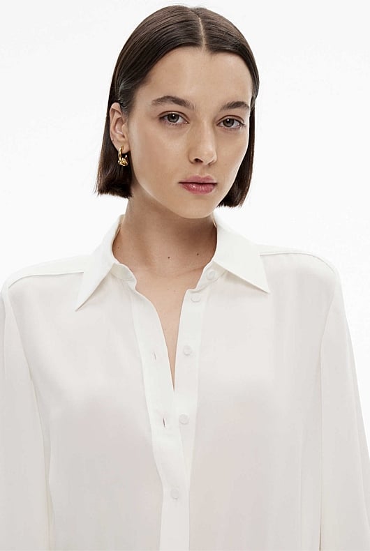 Chalk Silk Bind Detail Shirt Women s Evening Shirts Witchery