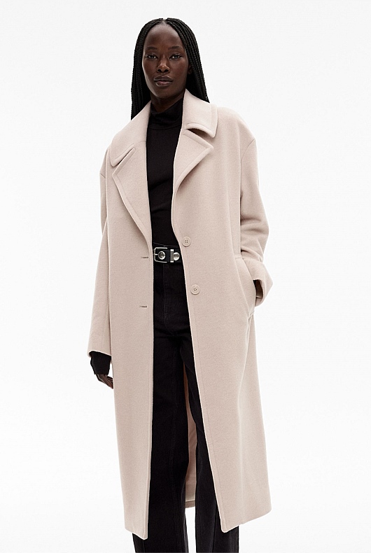 Oatmeal Wool Cashmere Lapel Coat - Women's Coats | Witchery