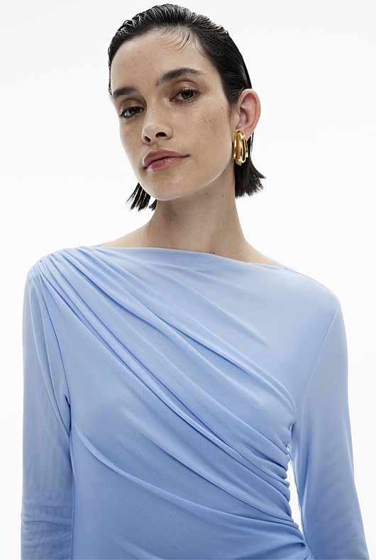 Mesh Longsleeve Gather Dress