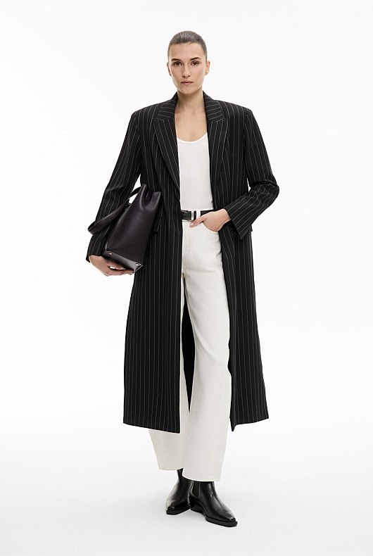 Black Stripe Pinstripe Coat Women's Coats Witchery