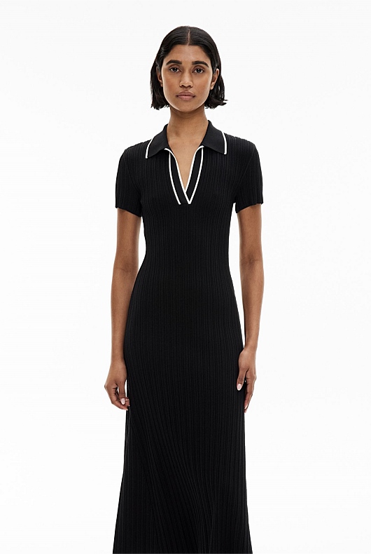 Black Polo Rib Knit Dress - Women's Casual Dresses | Witchery