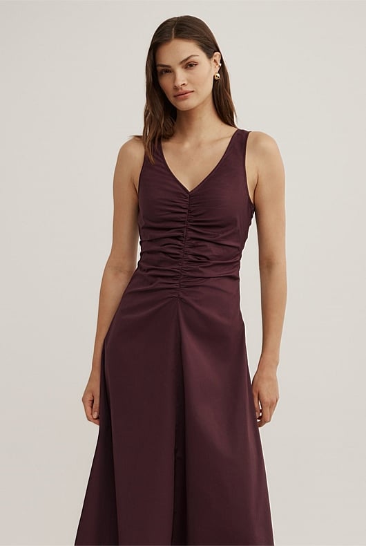 Plum V Neck Gather Dress - Women's Christmas Party Dresses | Witchery