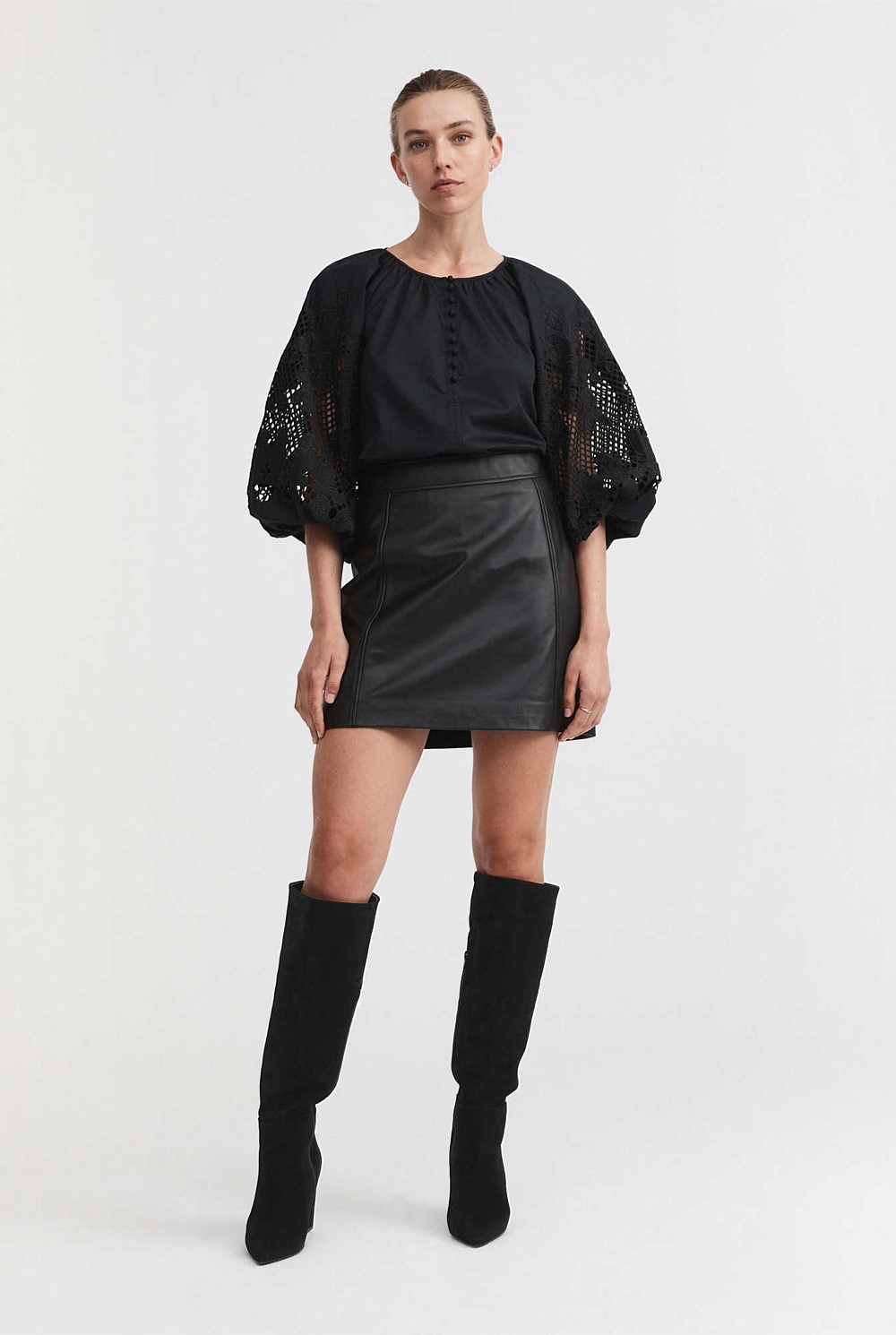 Brown leather skirt outlet witchery