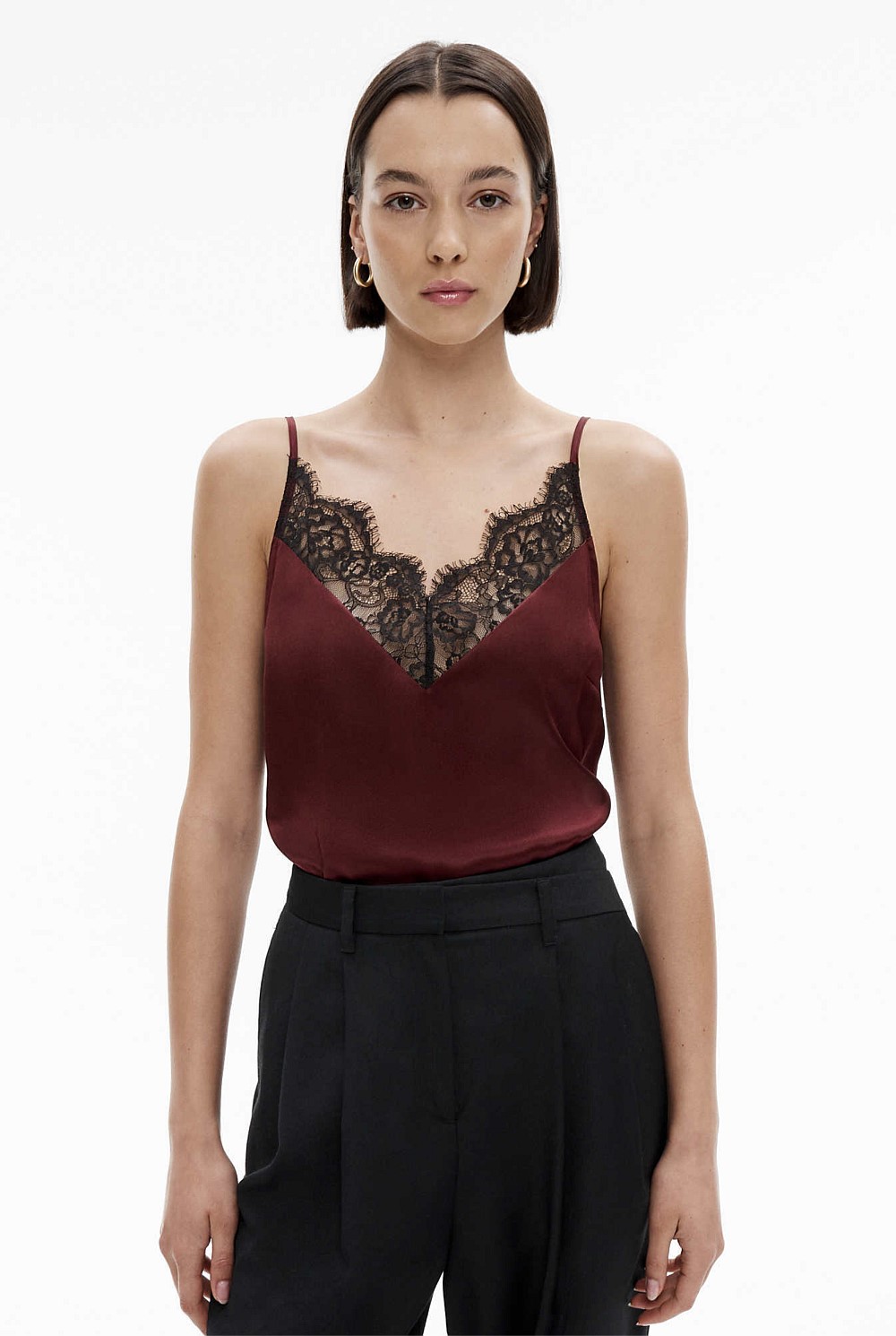 HOME APPAREL CAMISOLE MAROON W/ BLACK LACE