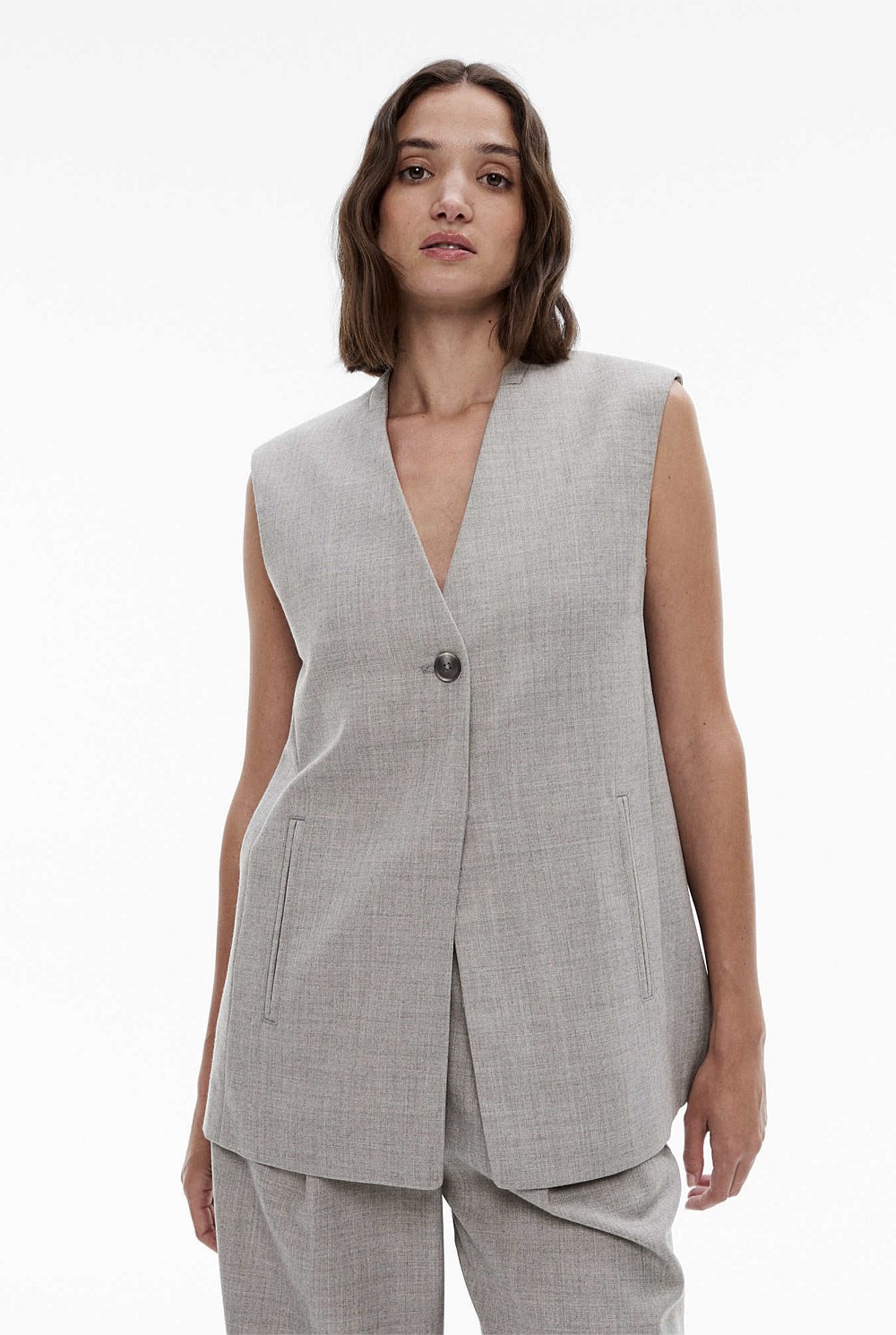 Linen Longline Button Up Vest