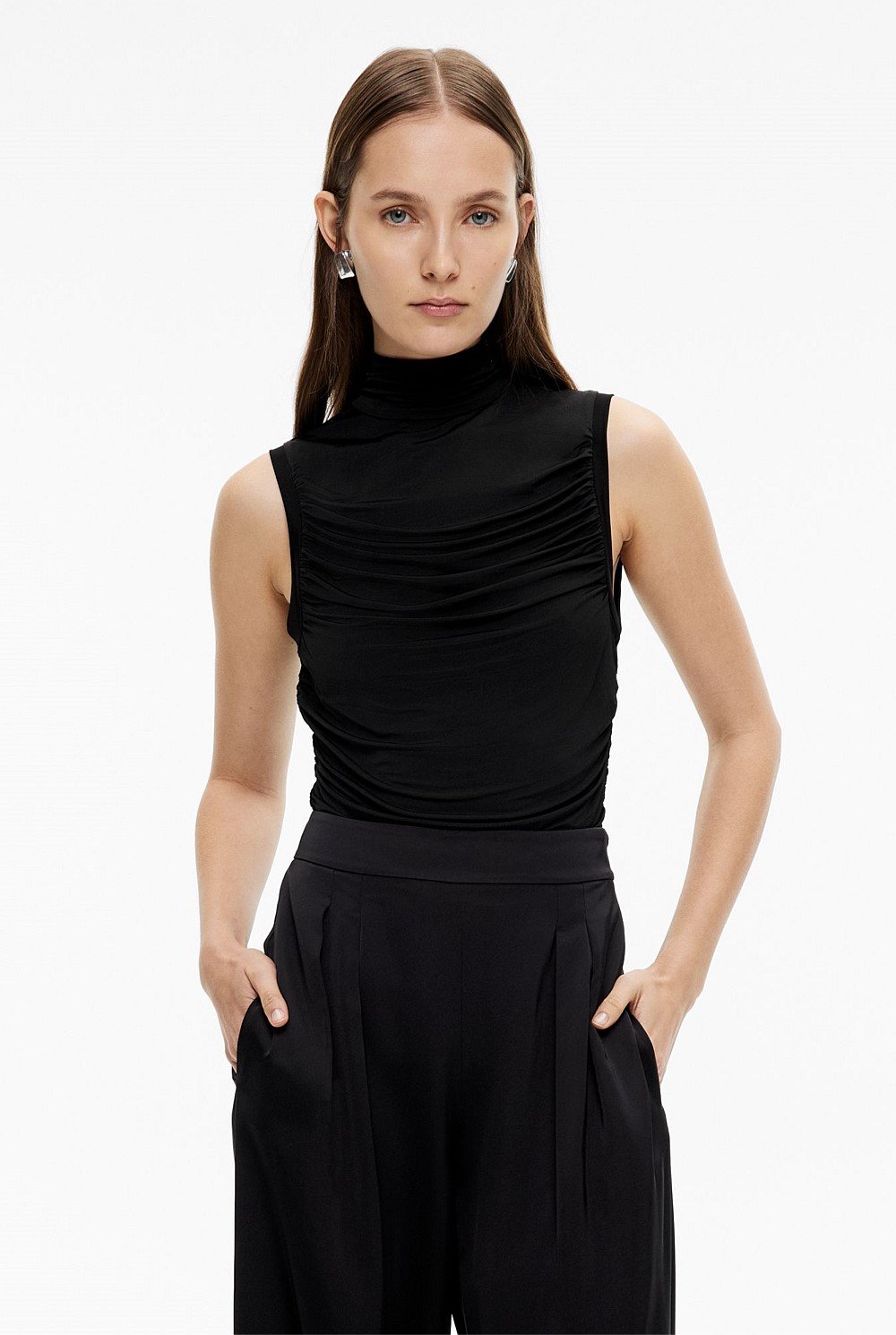 本日限定価格⌇Eaphi GATHER HIGH NECK SHEER TOPS GATHER HIGH NECK SHEER TOPS