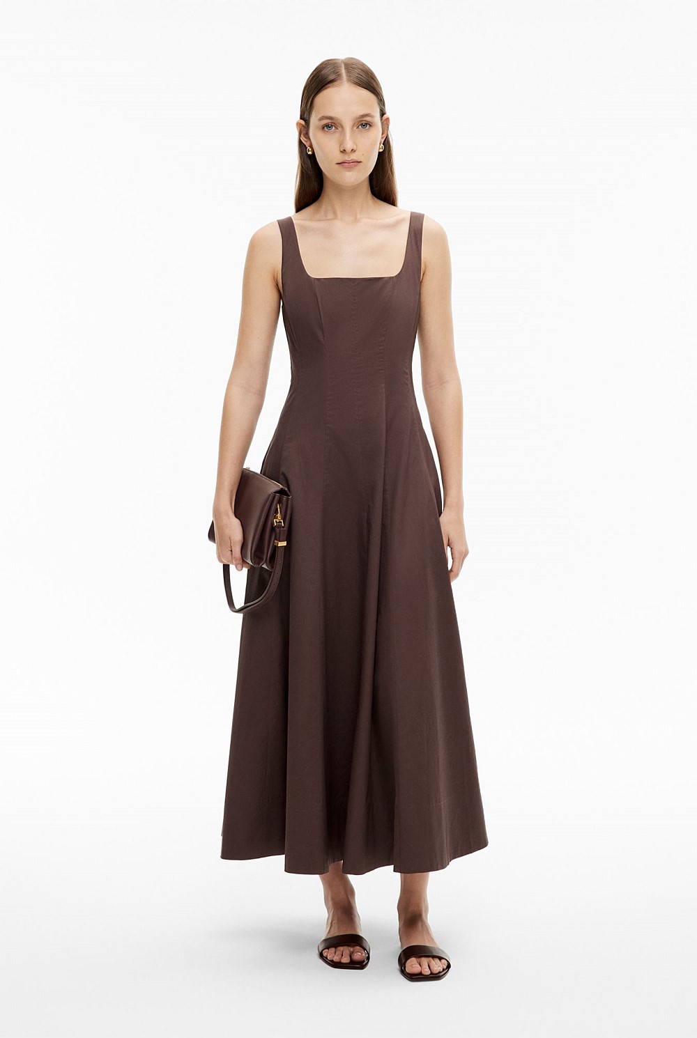 witchery brown dress Chocolate Seam Detail Midi - Women's Christmas Party Dresses stain repellent NWT Anthropologie Michael Stars Color:Burdeos