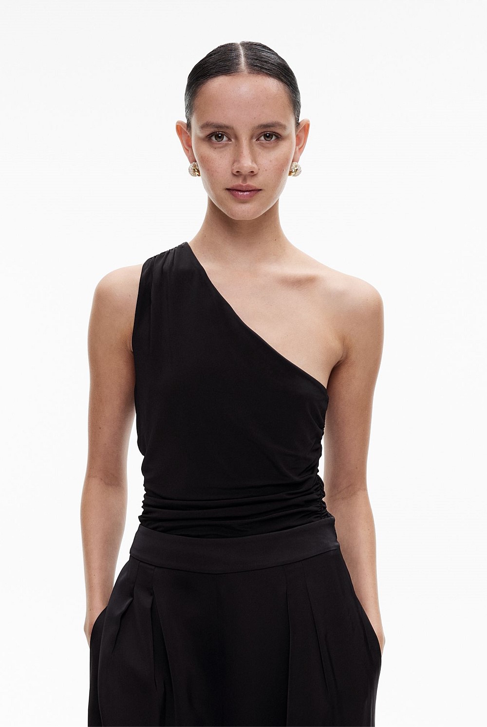 Black Asymmetric Drape Tank - Women's Evening Tops | Witchery