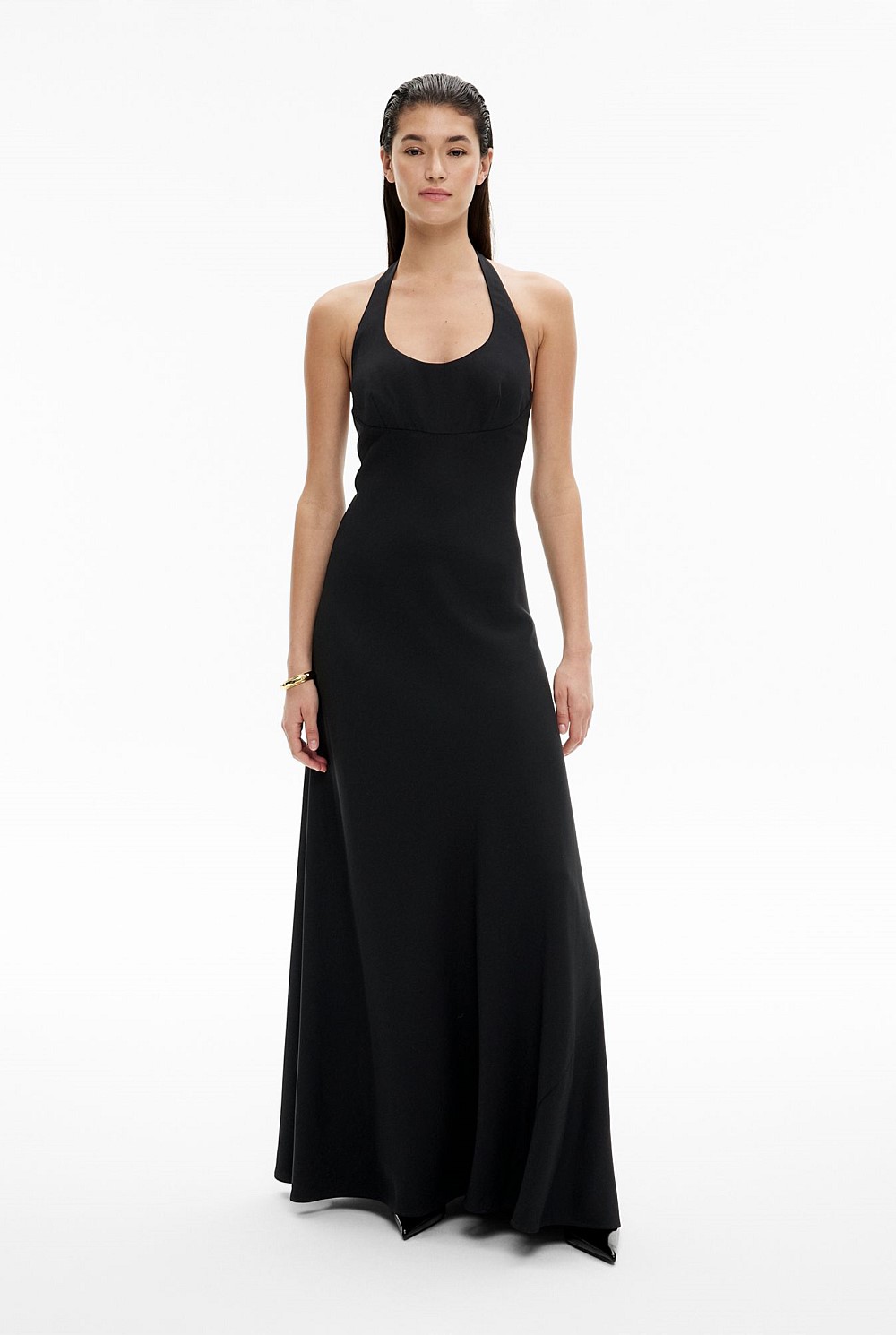 Black Maxi Tie Halter Dress - Women's Christmas Party Dresses