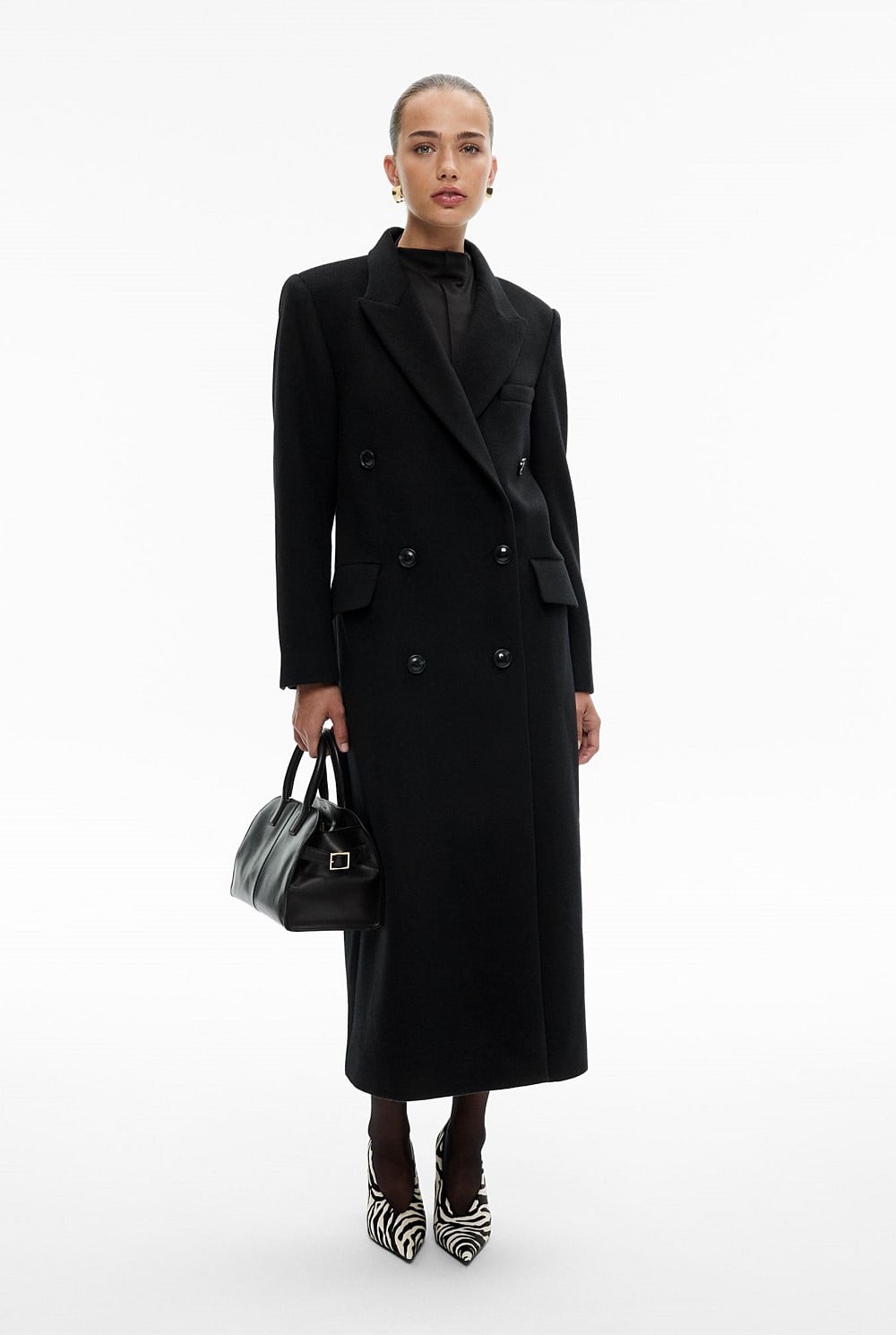 Black Maxi Double Coat - Women