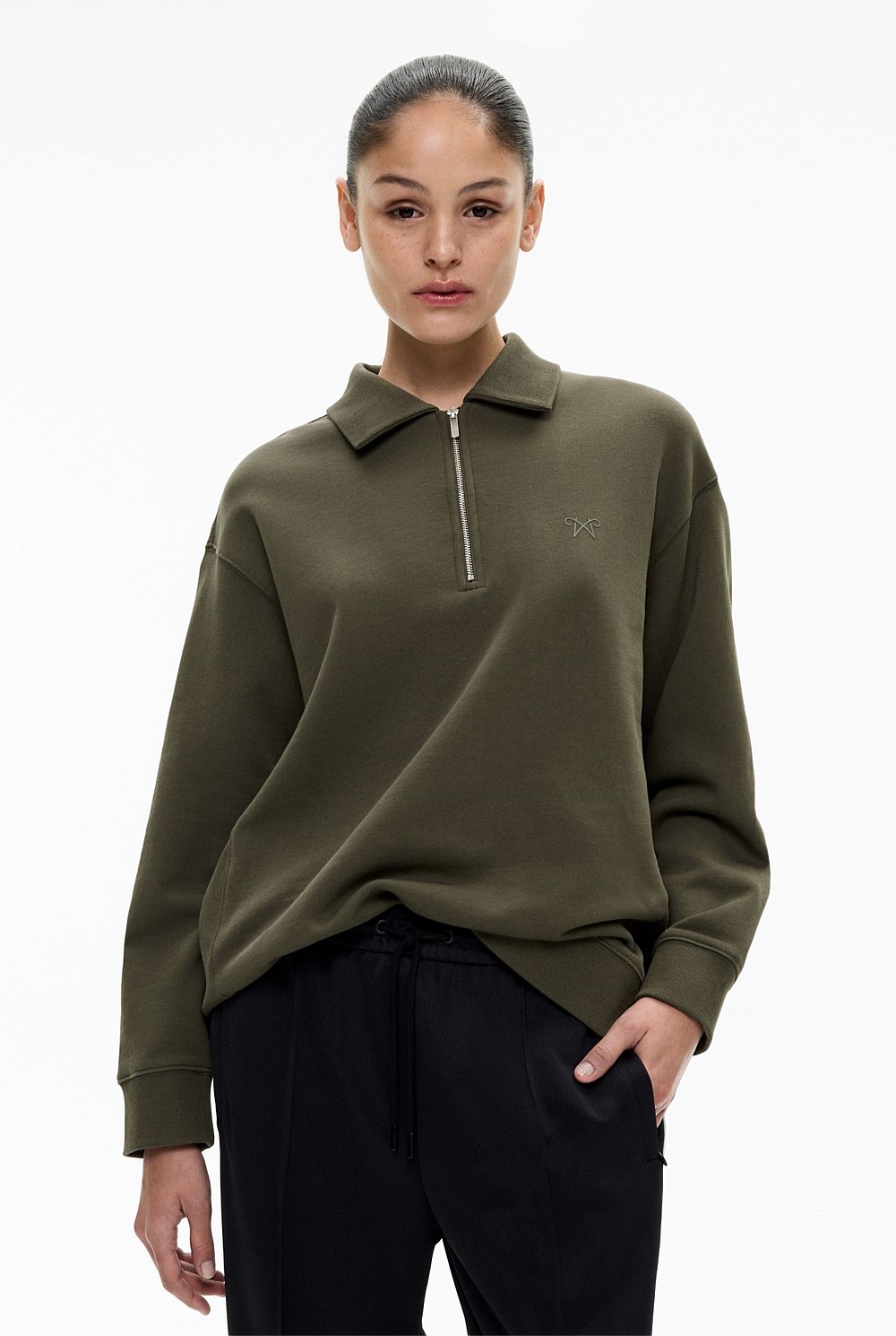 Olive Longline Zip Sweater Women's Sweaters Witchery