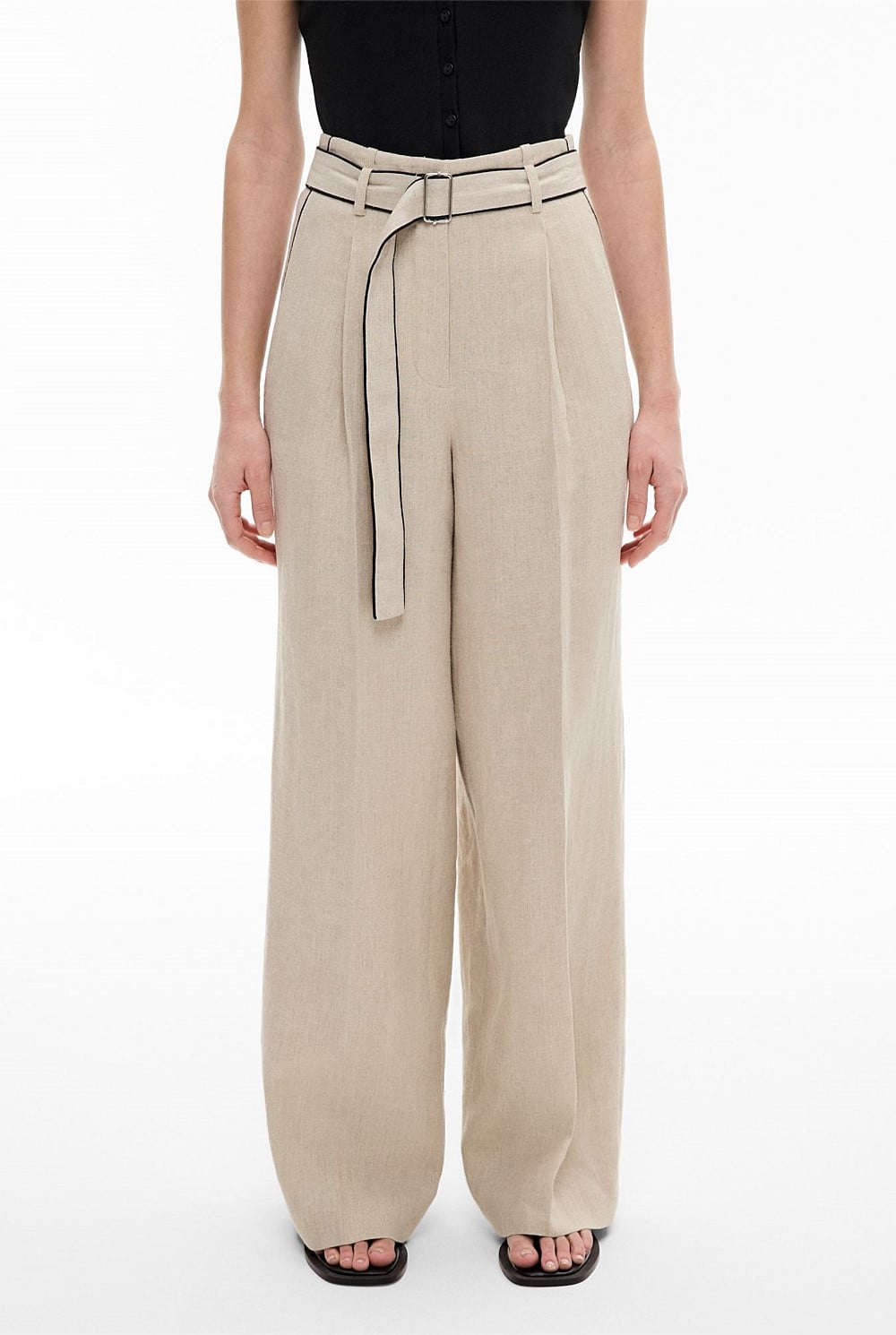 Sand Belt Detail Linen Pants - Women's High Waisted Pants | Witchery