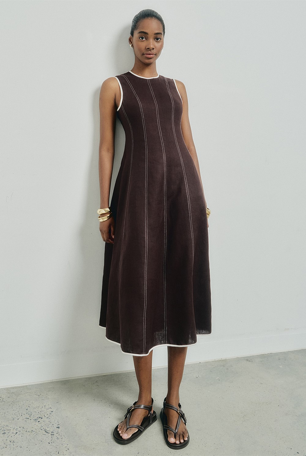 Linen Dress Witchery Limited Edition Dress Espresso Linen Seam Dress  Women's A Line Dresses Witchery