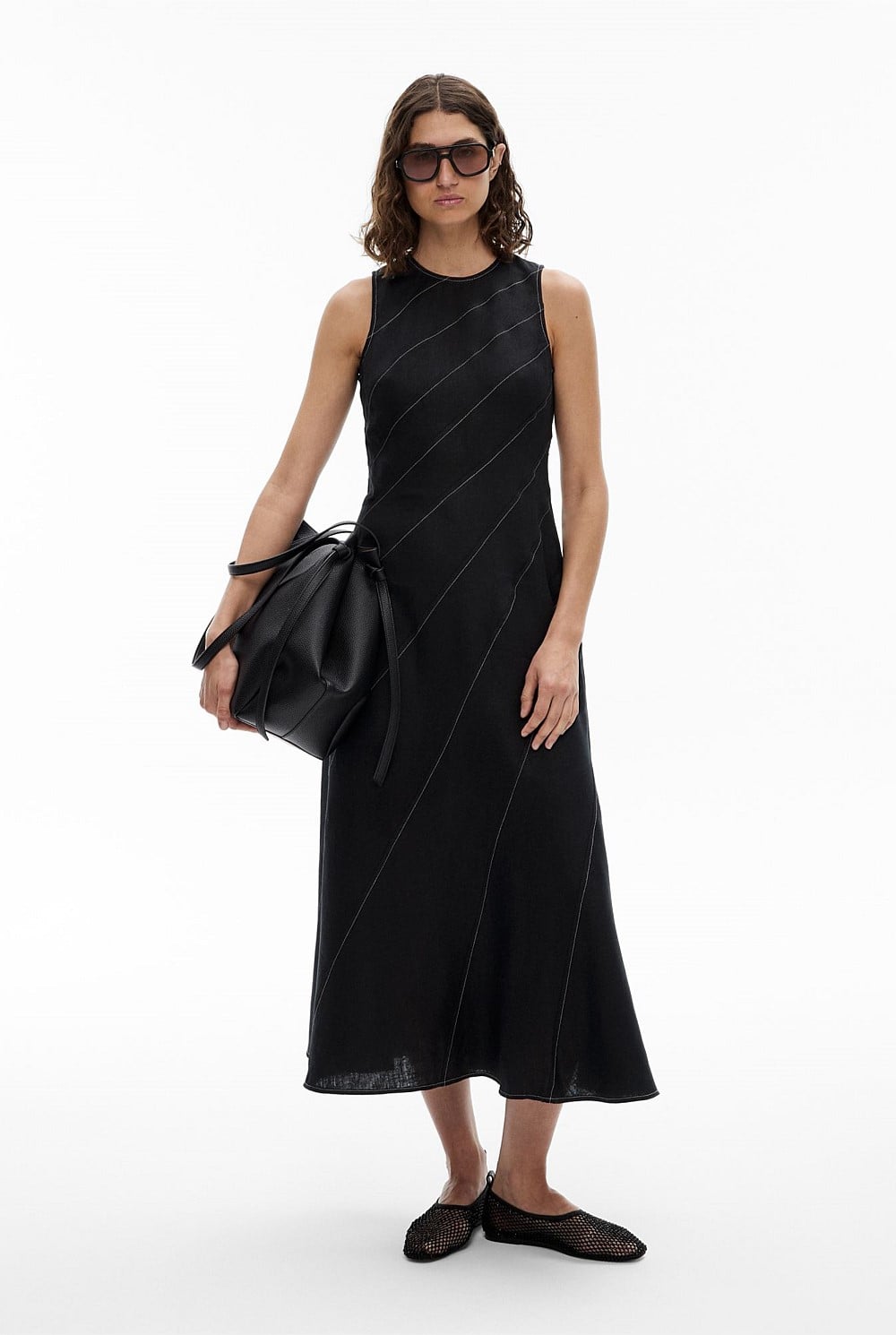 Black Asymmetric Seam Linen Dress - Women's A Line Dresses | Witchery
