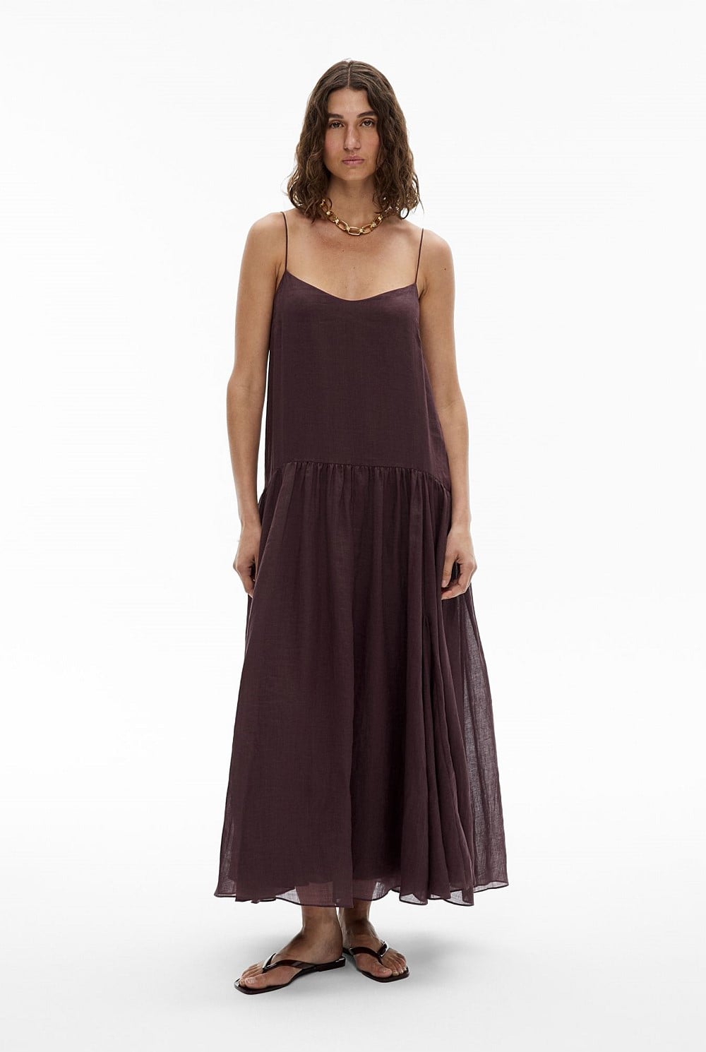 witchery brown dress Cowl Neck Brown Satin Slip Dress main image 1