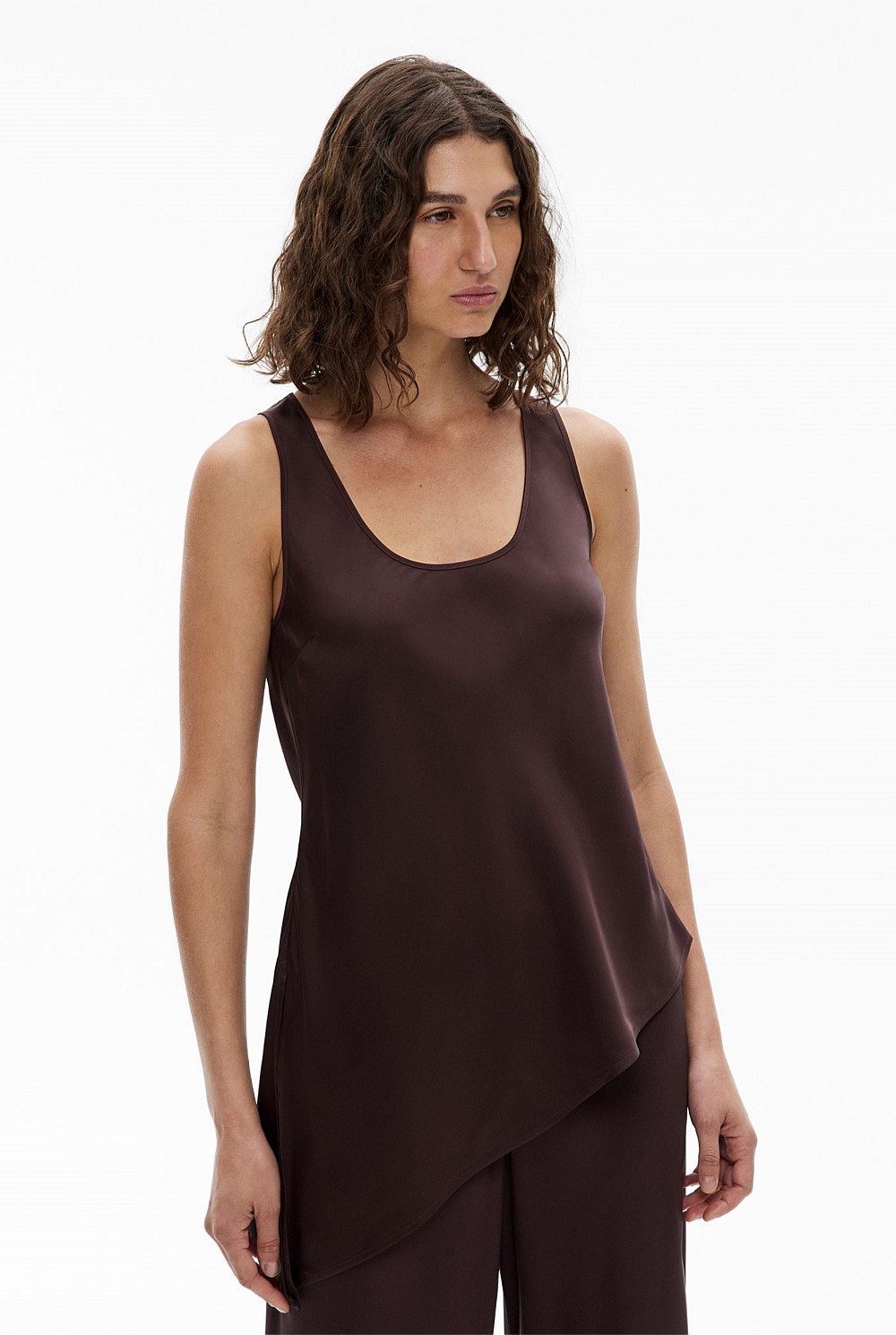 Espresso Asymmetrical Scoop Tank Top - Women's Camisoles | Witchery