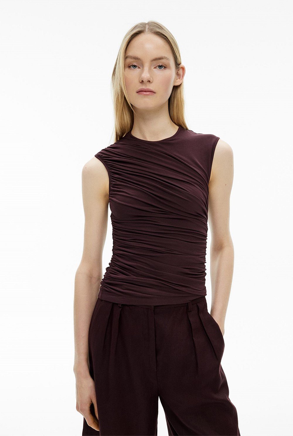 トップス mare Hight Neck Sleeve Less Knit Women Plus Size Virgin-Killer Backless Long Tie Open Turtleneck