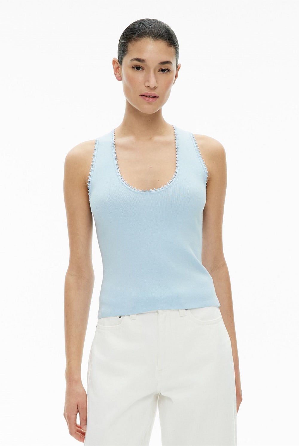 Blue Air Crochet Detail Knit Tank Top - Women's Sleeveless Tops