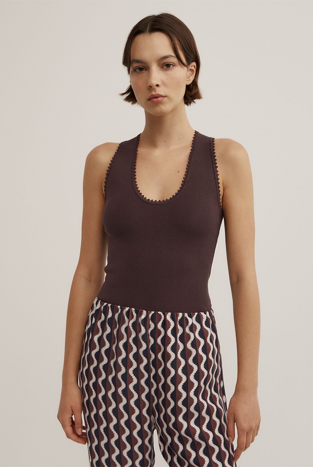 Espresso Crochet Detail Knit Tank Top - Women's Sleeveless Tops
