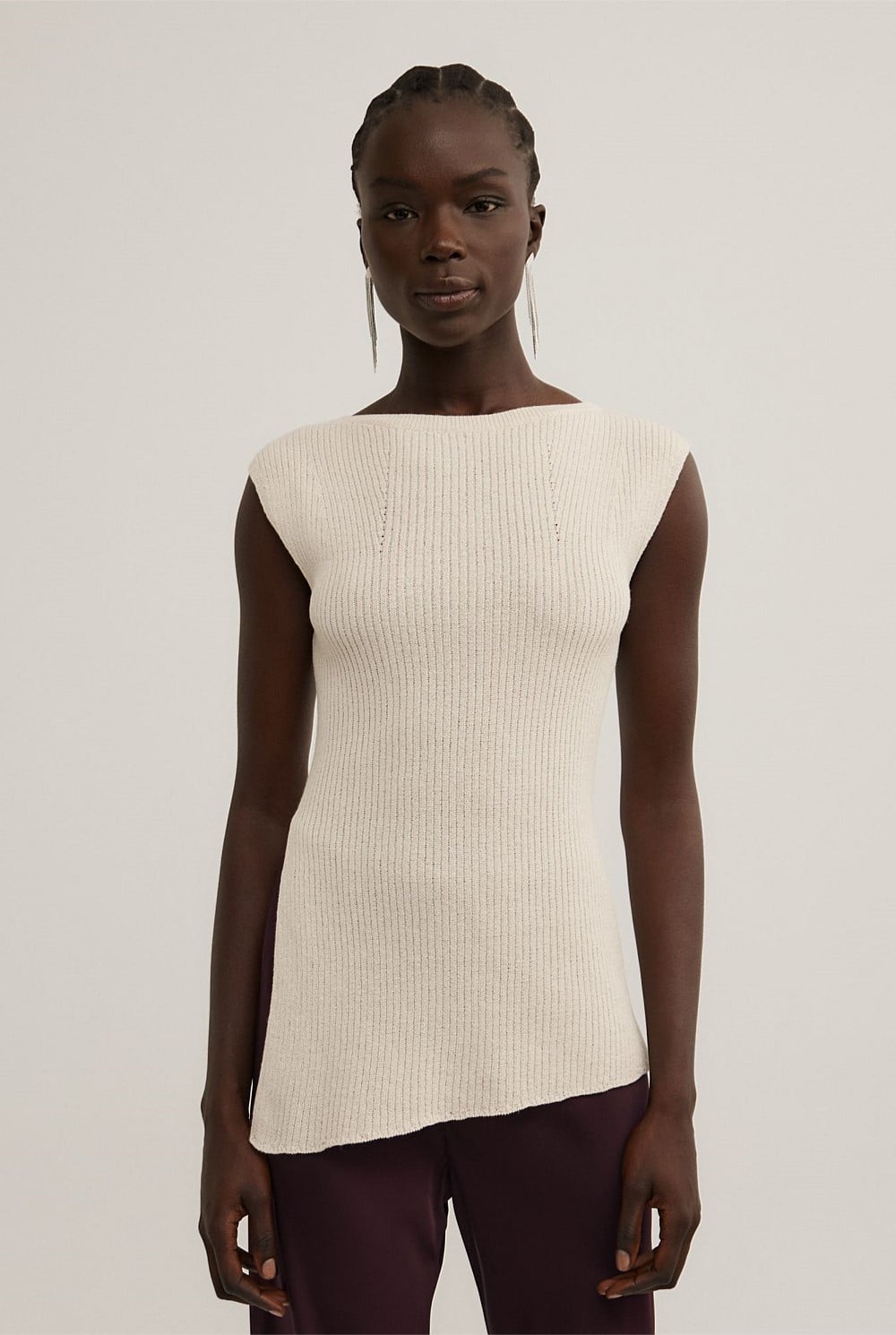 Vanilla Asymmetric Hem Knit Tank - Women's Short Sleeve Tops