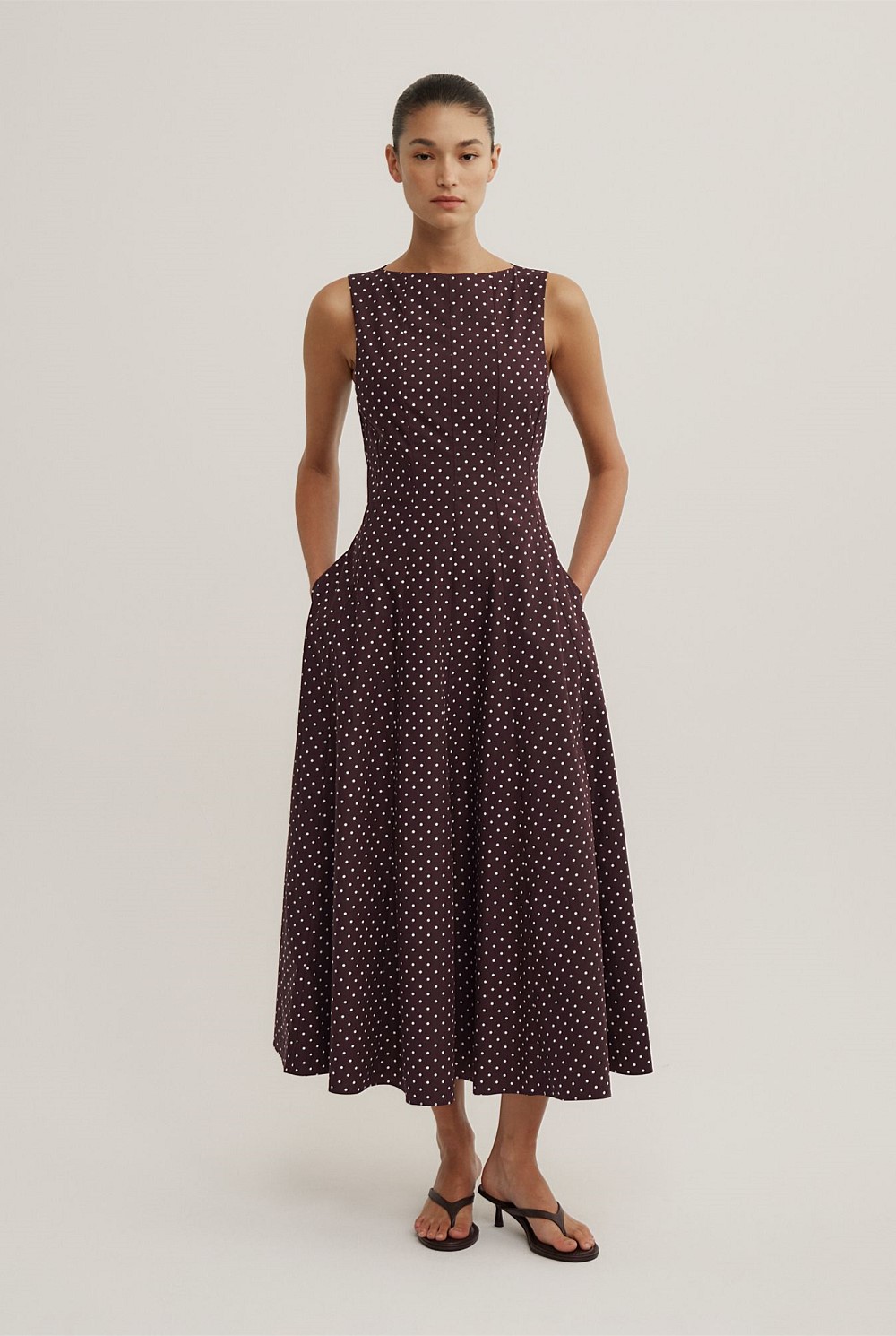 witchery brown dress Plum Polka Dot Panelled Midi - Women's Cotton Dresses Color:Love Red Sue Wong Black Beaded sleeveless floral ruffle mini dress