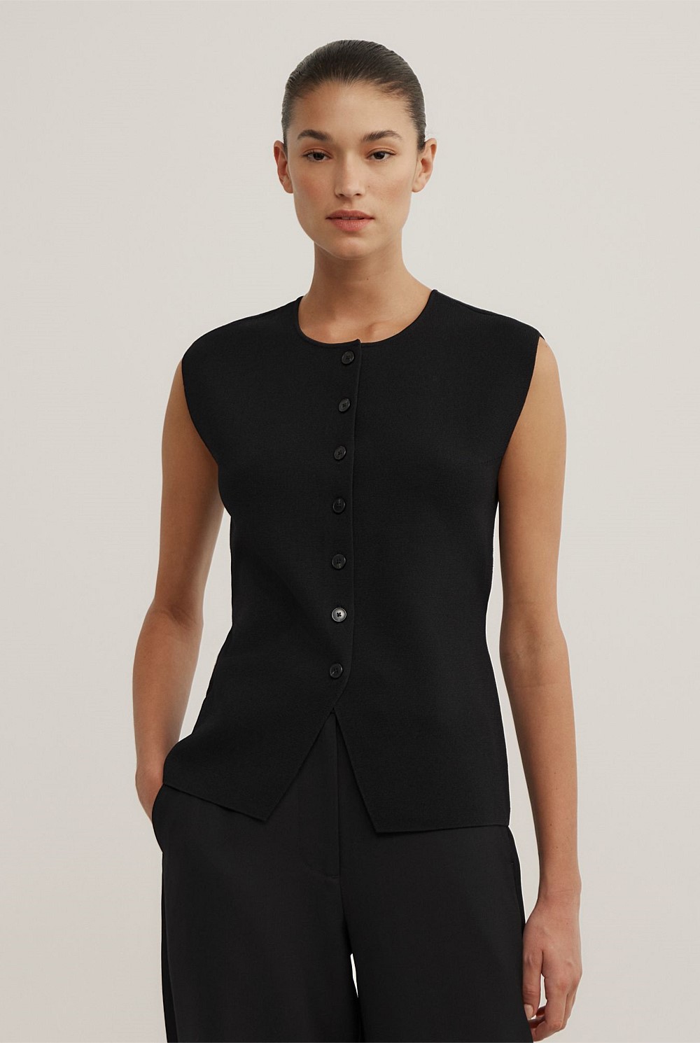 Black Compact Knit Vest - Women's Sleeveless Tops | Witchery