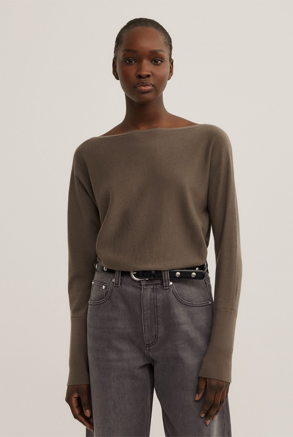 Deep Sage Merino Boat Neck Knit - Women's Workwear Tops | Witchery