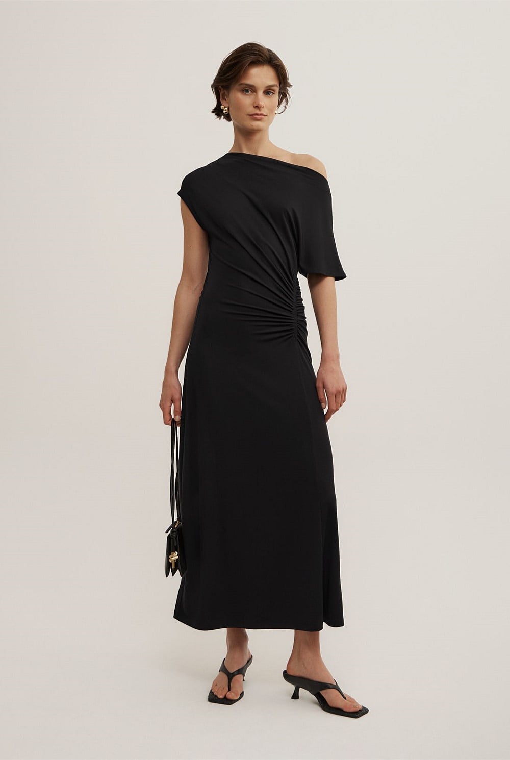 asymmetric jersey dress Black Drape - Women's A Line Dresses Long Coats