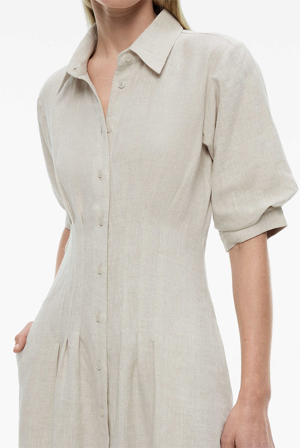 french linen dart midi dress Witchery French Linen Dart Midi Dress in Flax