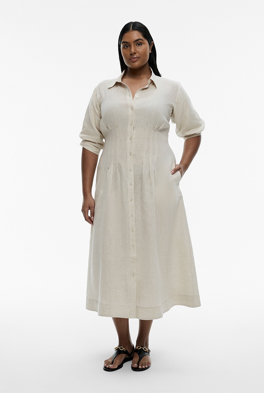 french linen dart midi dress Flax French Linen Dart Midi Dress - Women's A Line Dresses
